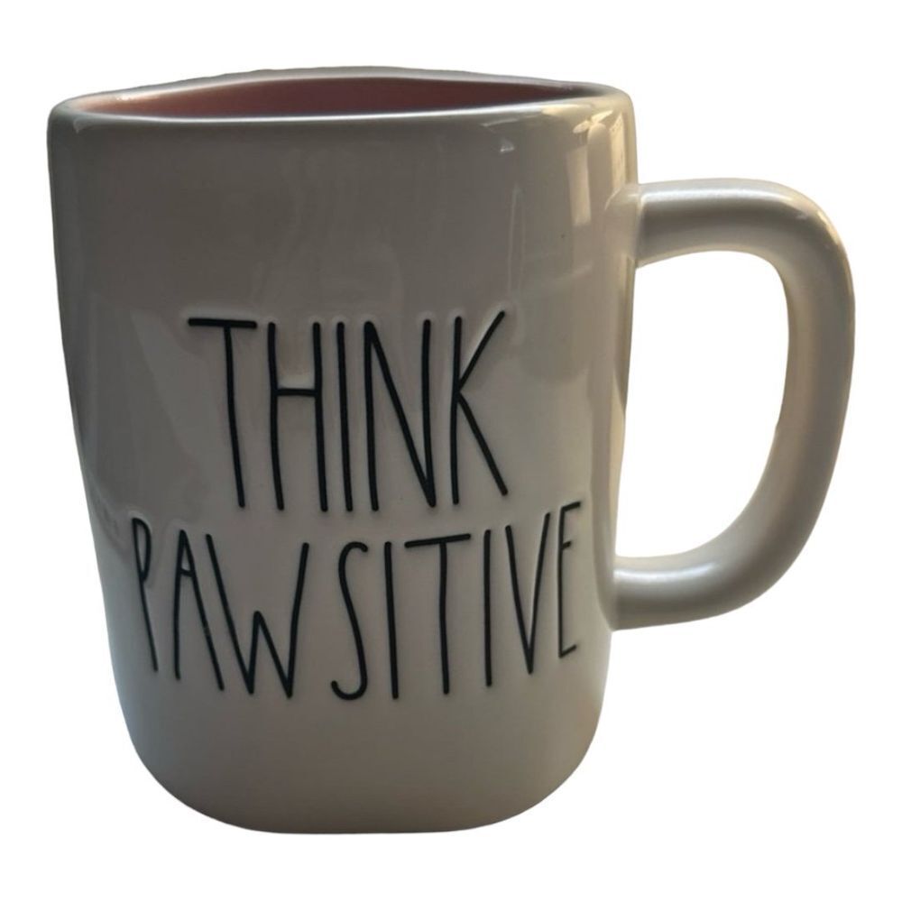 Rae Dunn Think Pawsitive Coffee Mug White Pink Interior Dog Lover Gift‎